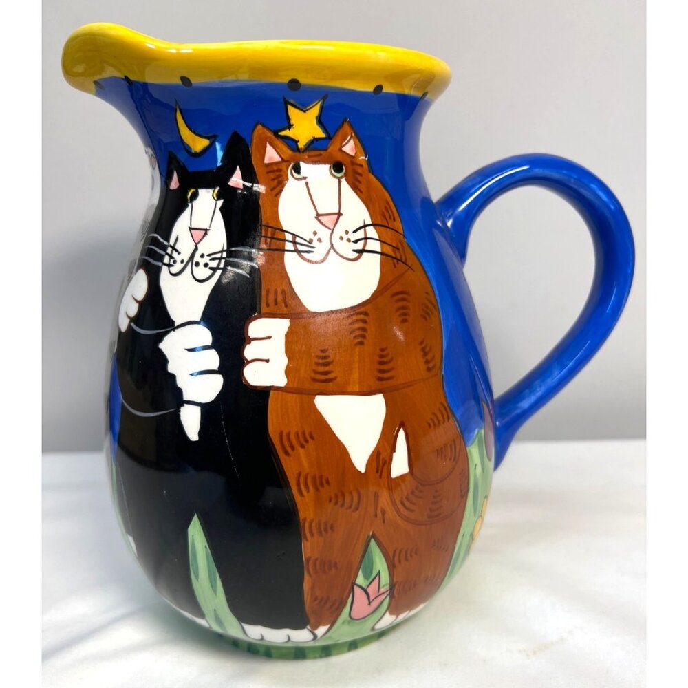 Catzilla Candace Reiter Designs Ceramic Pitcher With Colorful Cat Artwork Large